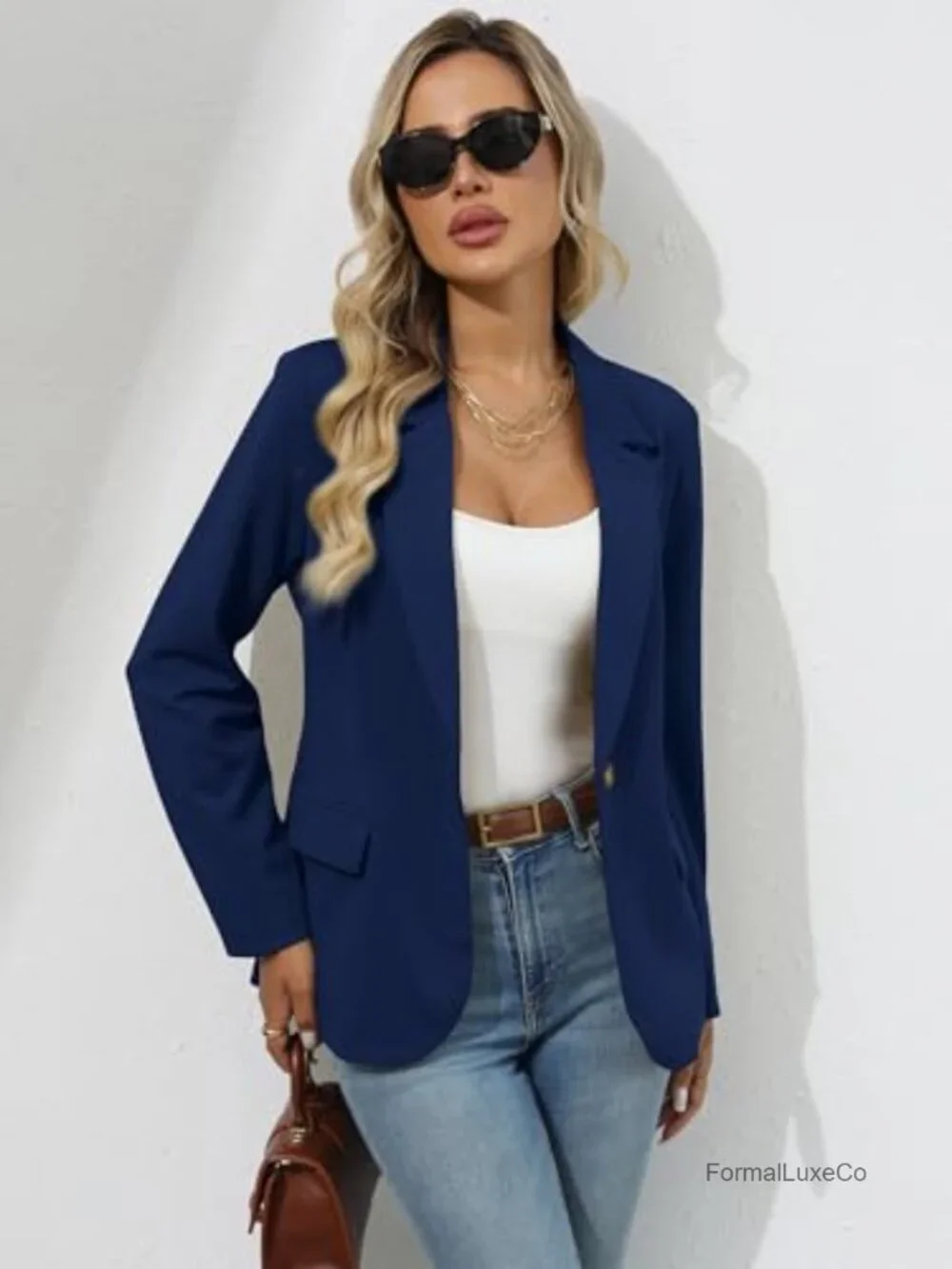 Stretchy Knit Blazer for Women Business Casual Suit Jacket with Pockets